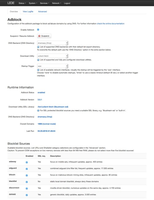 LEDE Adblock 管理介面